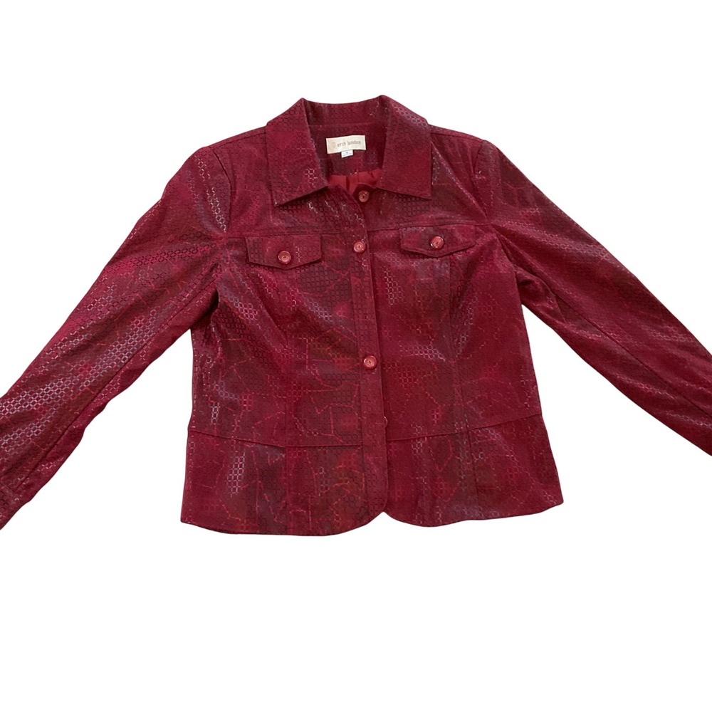 Erin London‎ Red Textured Jacket Women's Size Medium Button Front Long Sleeve